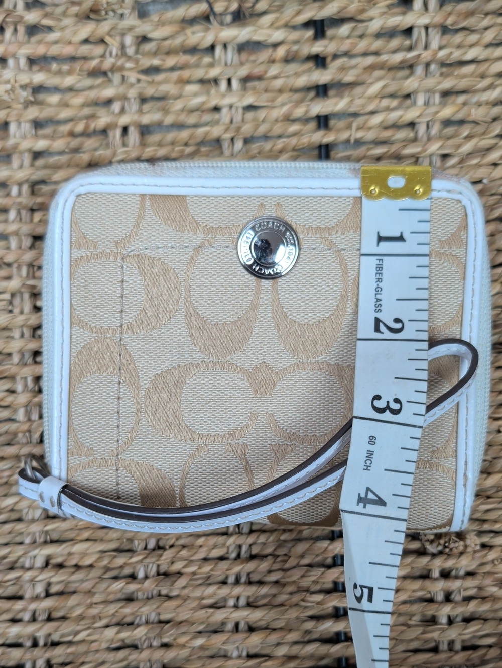 Coach Signature Canvas Zip Wallet in Beige and White - Picture 8 of 8